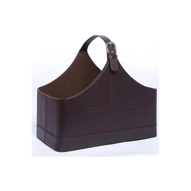 Leather Storage Basket MDF Structure Wine Flowers Fruits Magazine Holder Rack/Bins,with Top Handle for Holiday Presents Gifts