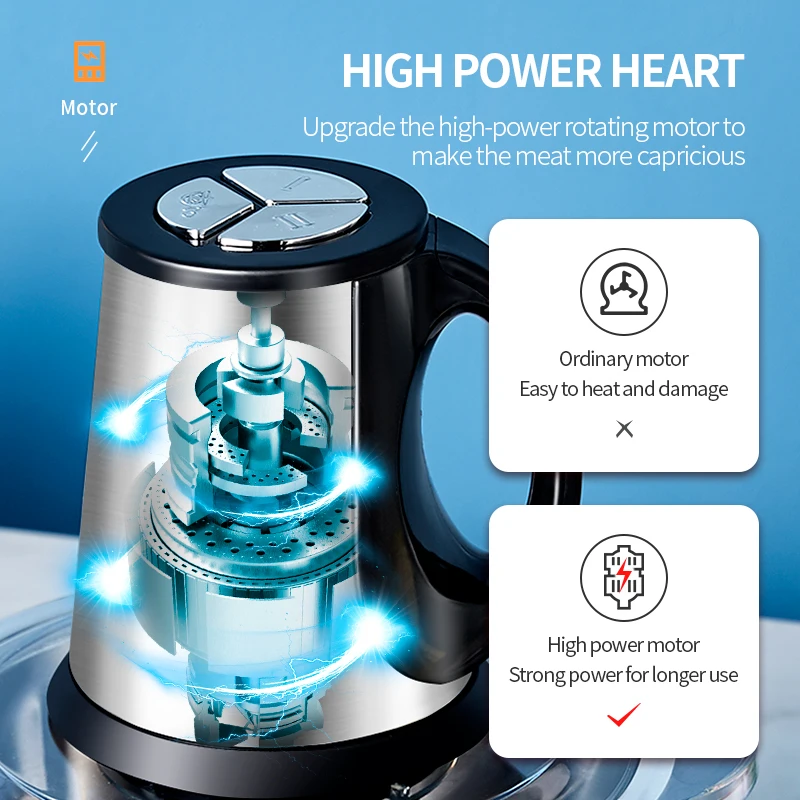 Multifunctional 2L Electric Meat Grinder 4 Knife Electric Chopper Automatic Mincing Food Processor For Household