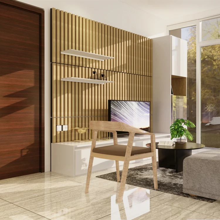 Easily Assembled Custom Modern Design Wall Cladding Indoor Decoration Fluted Wpc Grain Wood Fiber Bamboo Wall Panel