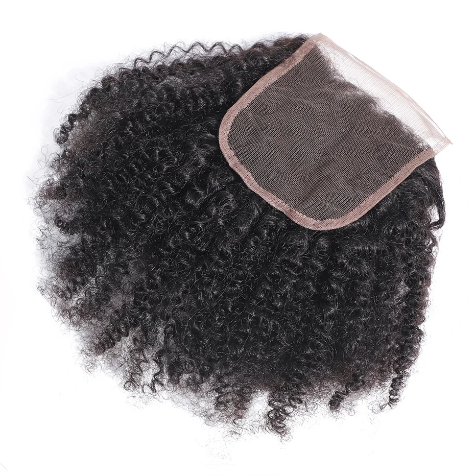 RU Fashion 4*4 Kinky Curly 4*4 Lace Closure Natural Color Breathable Full Lace Base 8-18 Inch woman Hair System