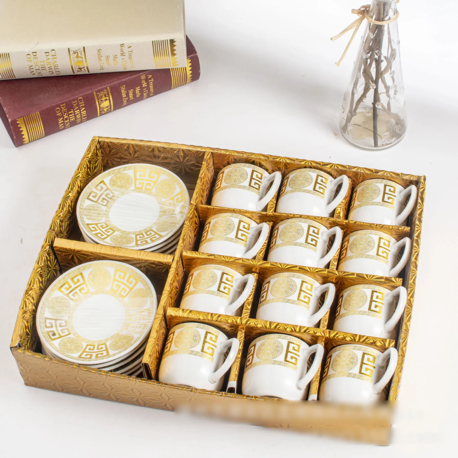 arabic ceramic creative water mugs European  coffee table set modern cup gift box set of 6 tea coffee cup and saucer set