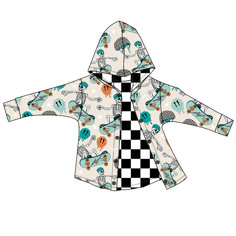 Wholesale Western Style Fall Winter Kids Boy Girl Hooded Tops Double Layers Long Sleeve Toddler Baby Reversible Cardigan Jacket