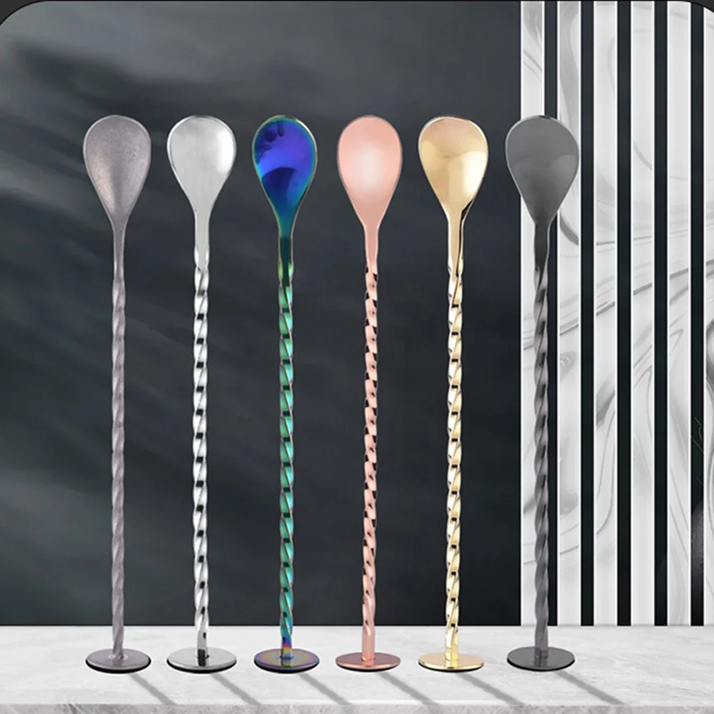 Custom Logo 30cm Long Handle Stainless Steel Cocktail Stirrer High Quality Durable Metal Bar Tool Party Coffee Tea Milk Blending