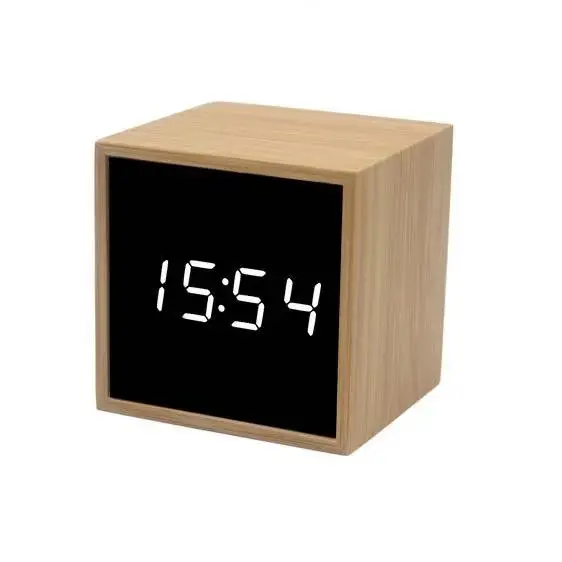 Smart Alarm Clock Night Light Smart Led Cube Wooden Clock Mirror Face Table Digital Electronic Alarm Clock