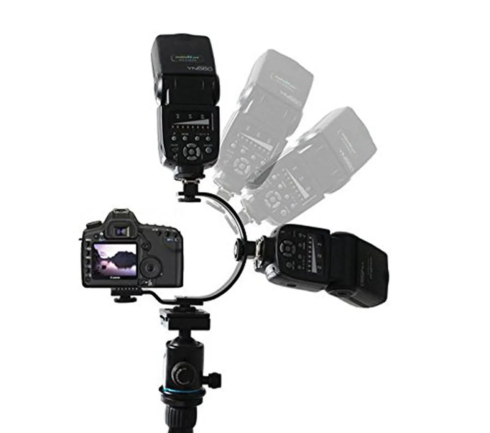Kasin Photography Cameras Video Light Flash Multi-function Arc bracket C-type Dual Hot Shoe Bracket