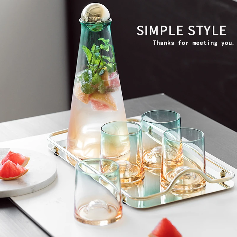 1.1L стеклянный кувшин с 4 чашки градиентная расцветка; Высота твердого английского фарфора боросиликатная стеклянная бутылка для воды горячий и холодный в наборе заварочным чайником