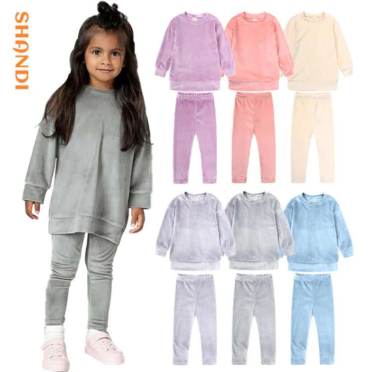 1-7T Toddler Girls Autumn Boutique Two Piece Set Velvet Pullover Jumpers Sweatpants Loungewear Clothing Set