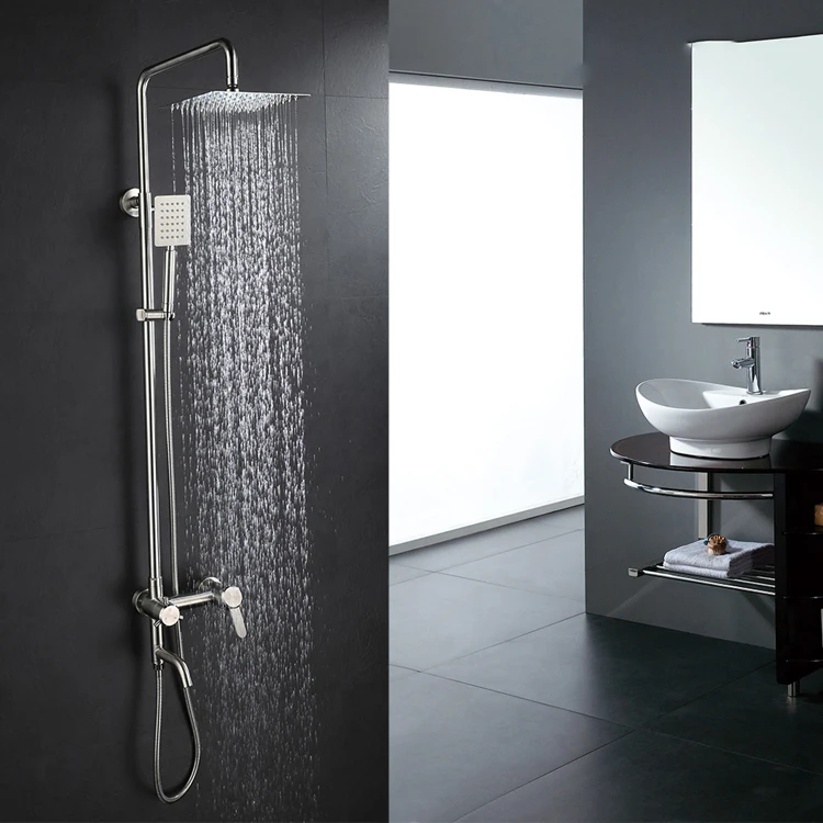 Europe Modern Bathroom Wall Mounted Exposed Chrome SUS Shower Column Water Mixer Tap Set