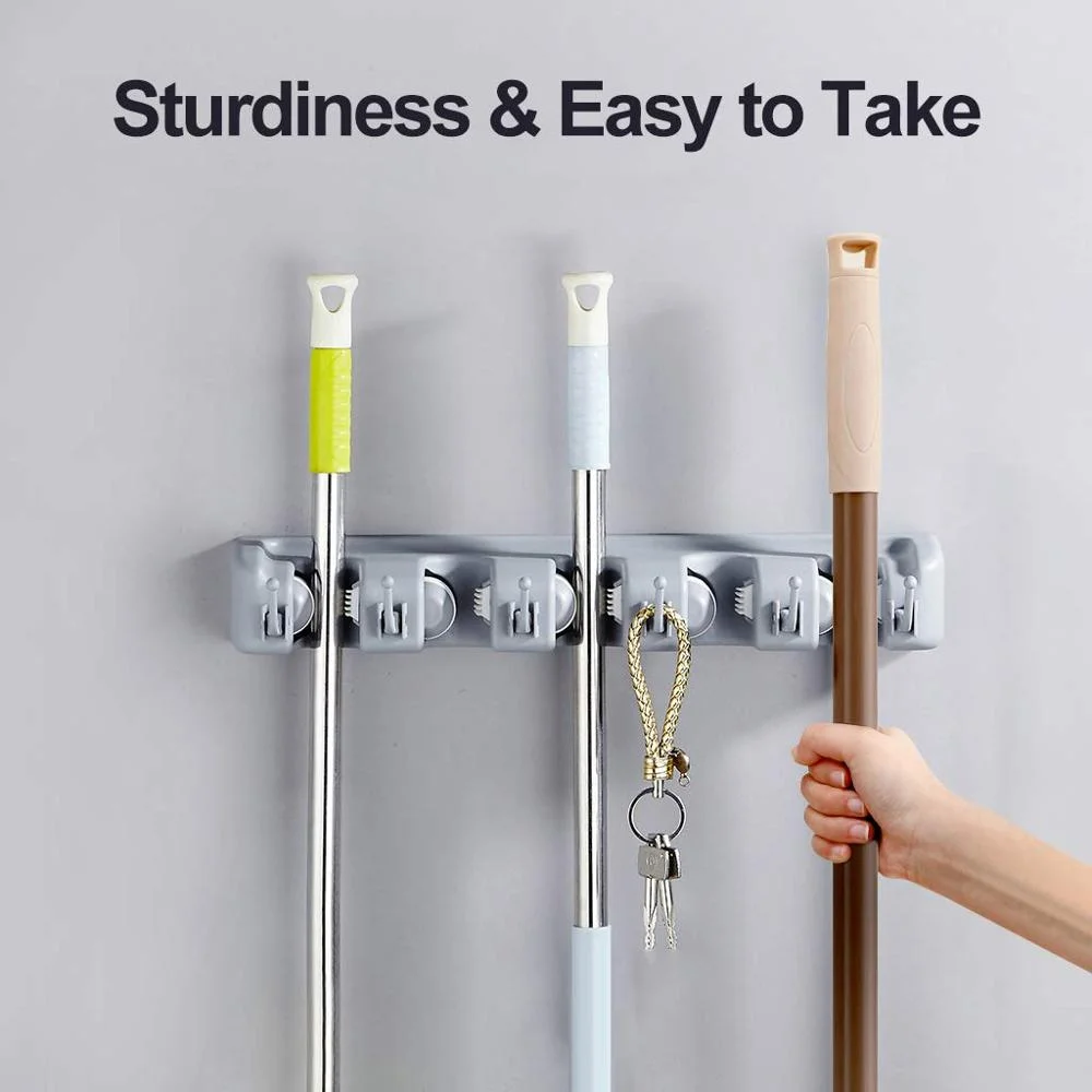 2021 Bathroom Magic Mop Rack Broom Rack Storage Shelving with Mop Clip Key Hook Rack for Kitchen Bathroom Tools