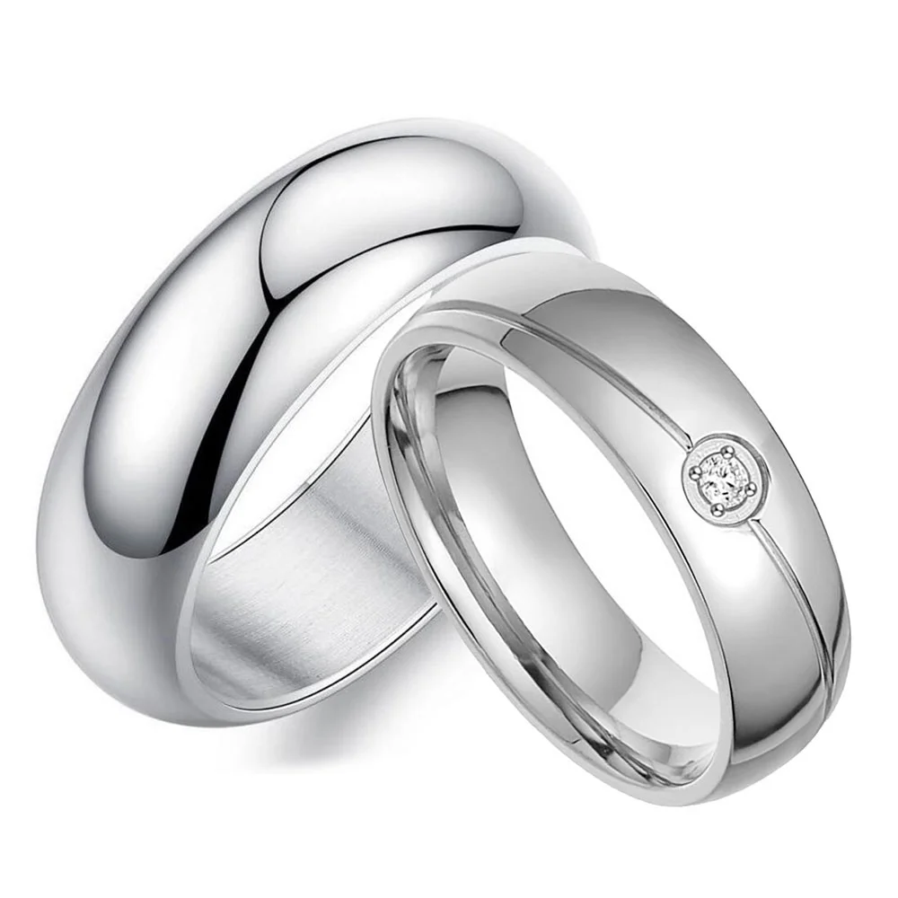 Christmas Gift Couple Round Rings Stainless Steel Fashion Wedding Bands Jewelry Accessories For Men&Women