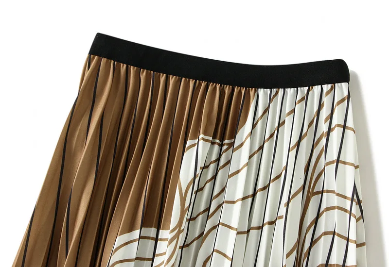 Patterned Elastic Waist Pleated Skirt