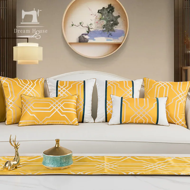 Decorative Pillow polyester Fabric gold champagne Cushion Cover Soft Hand Jacquard Throw Pillow Case for home decor