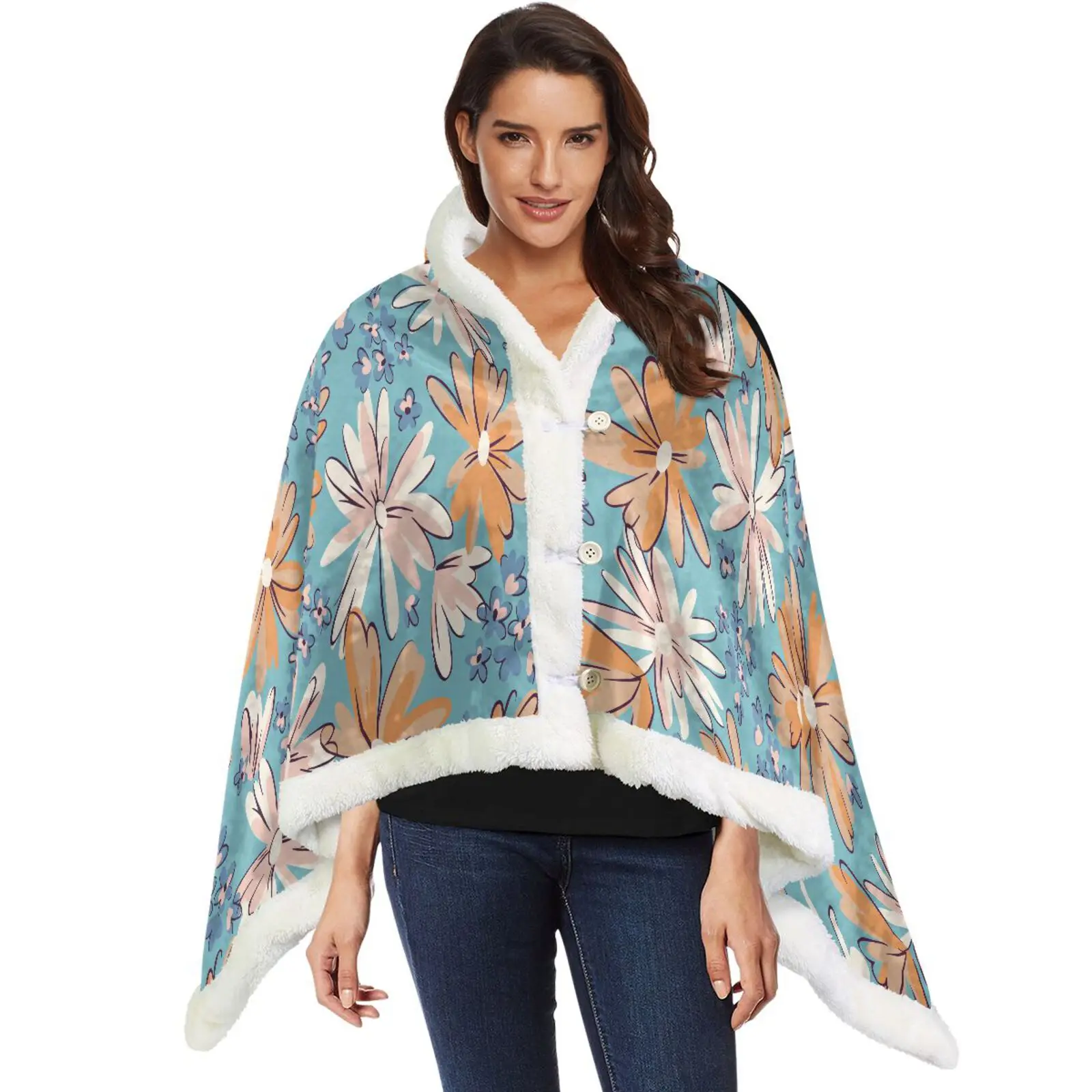 2022 New Design High Quality Wearable Sherpa Hoodie Blanket with Ultra Soft Fleece Lining Warm Cozy Throw Blanket