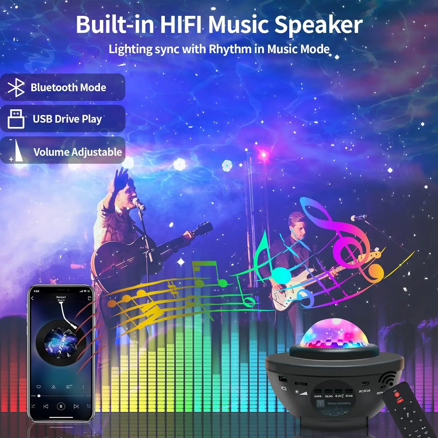 Звездный проектор света галактики с Bluetooth-динамиком многоцветный динамическая проекция ночник