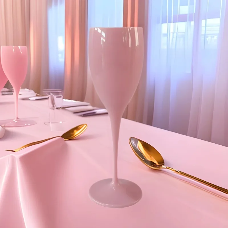 Customized Logo Colored Plastic Champagne Glass Party Acrylic Wine Glass Unbreakable Drinkware Polycarbonate Flutes Wine Cup