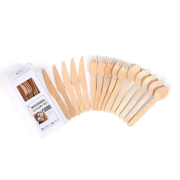 Eco Friendly Disposable Wooden Kitchen Fruit Spoon Knife Fork Set Cutlery Set With Logo Custom