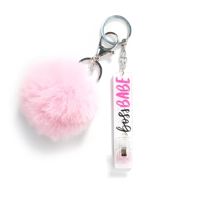 Hot Selling ATM Card Holder Puller Key Chain Acrylic Custom Credit Card Grabber With Pompom Ball For Long Nails