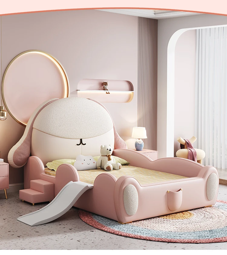 Modern Kids Bed Furniture Cartoon Design Double Bed With Storage Slide