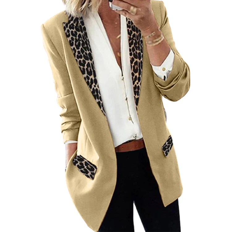 Autumn And Winter Fashion  Loose Comfortable Linen Fabric Leopard Print Long Sleeve Suit Coat for women