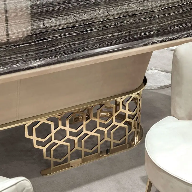 Restaurant furniture customization Italian light luxury Oval table and chair set Modern marble dining table