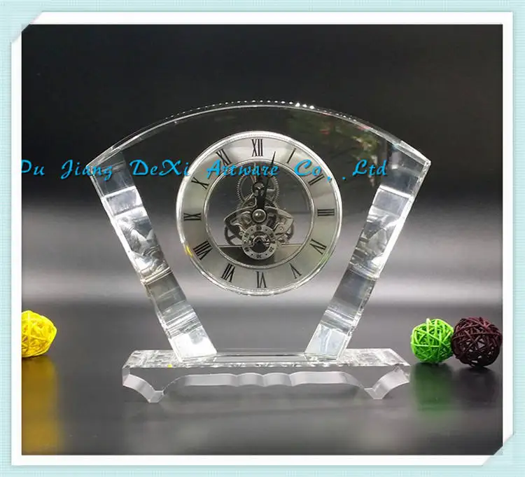 Explosive New Products Glass crystal desk clock wedding gift Glass alarm clock transparent sector crystal clock