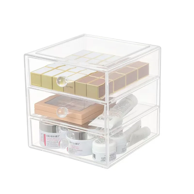 3-Layer Clear Plastic Acrylic Stackable Makeup Storage Box For Desktop Organizing Cosmetics
