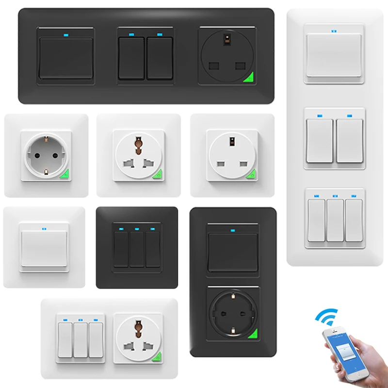 EU UK Universal WiFi Tuya Smart Home Wireless Timer Electric Wall Light Push Button Switch and Power Socket Plug 16A Alexa
