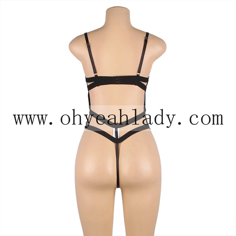 Wholesale New Arrivals ODM Package Box Black Sexy Cut Out Bondage Bodysuit Latex Lingerie Fetish Sexy