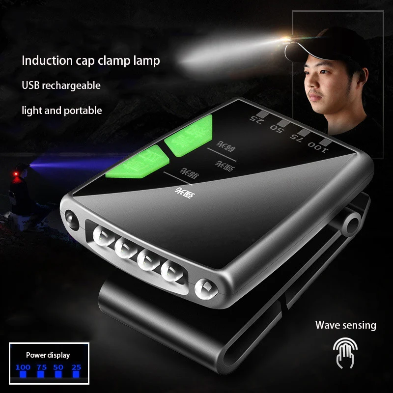 2023 new Smart sensing USB rechargeable Strong 4 led clip lamp Night fishing light led hat lamp