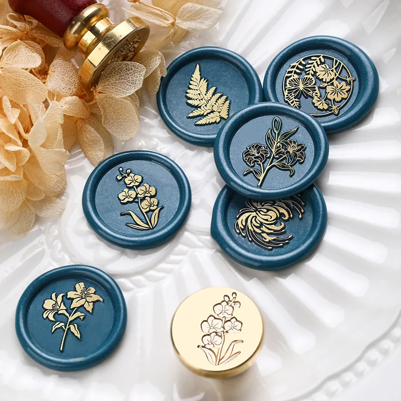 High Quality Minimalist Flowers And Plants Series French Iris Blooming Lily Turtle Backed Bamboo Wax Seal Stamp Head