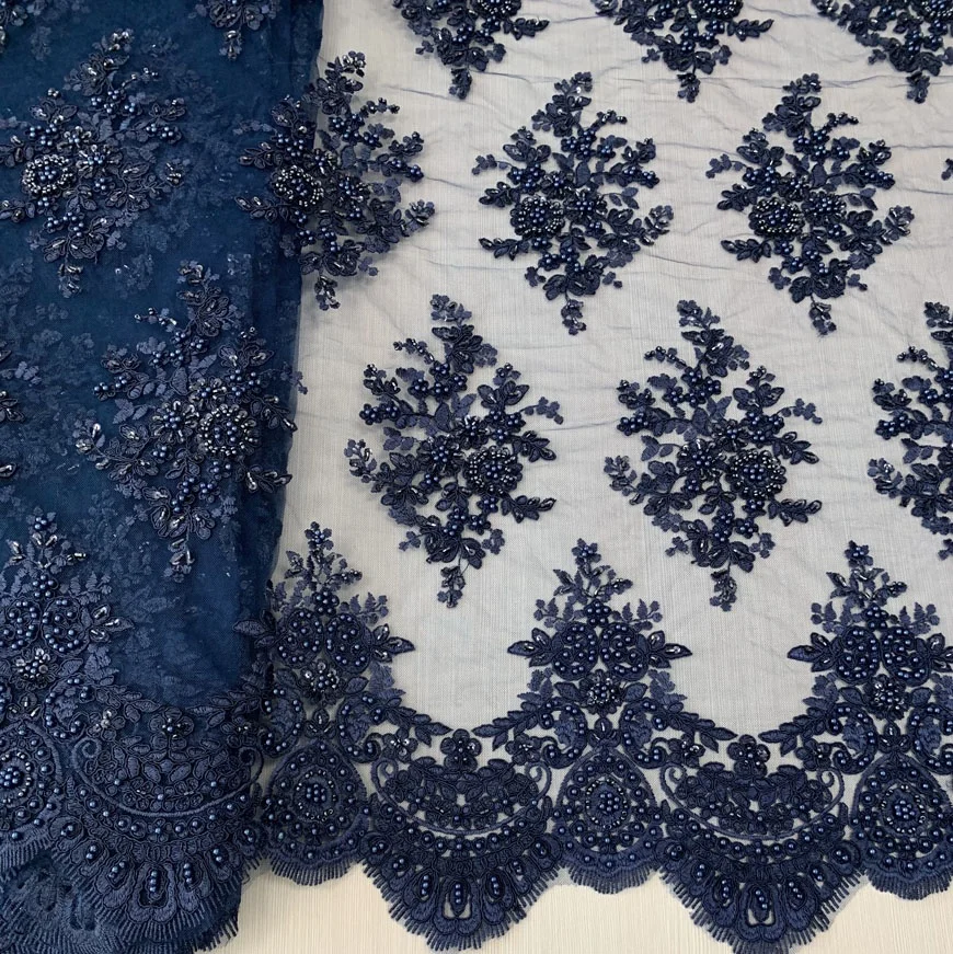 high quality lace fabric embroidery hand beaded cord lace bridal fabric , best selling wholesale stock lot fabric for dress