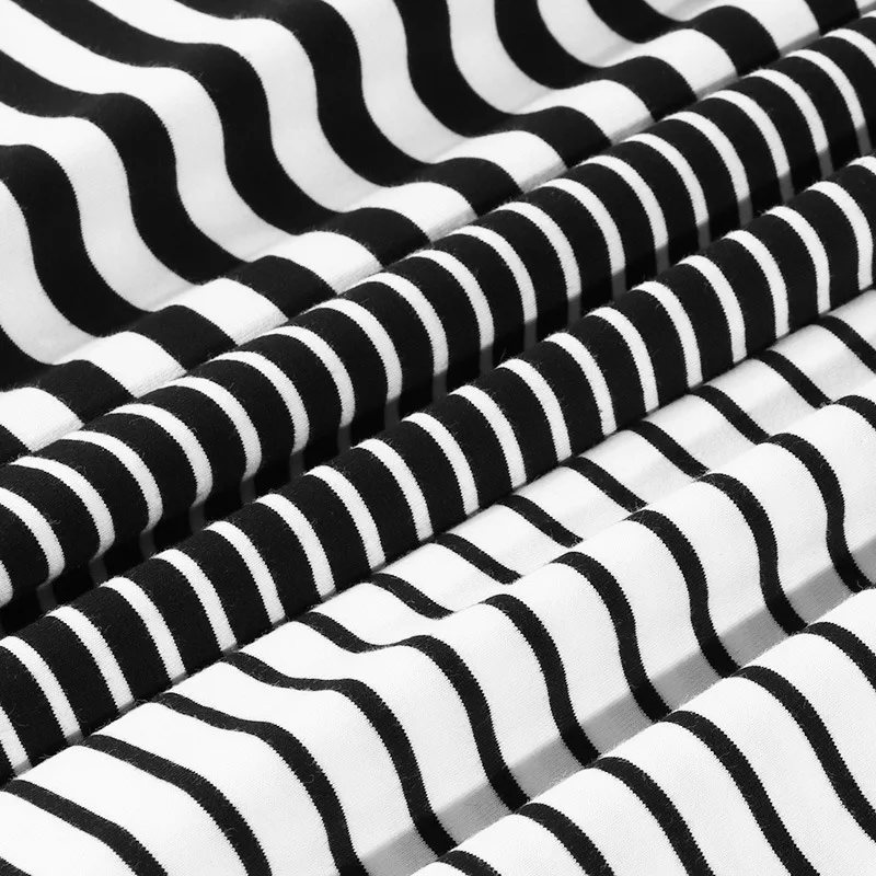 95% Cotton 5% Elastane Classical Wear Black White Fashion Stripes Men Striped T Shirt