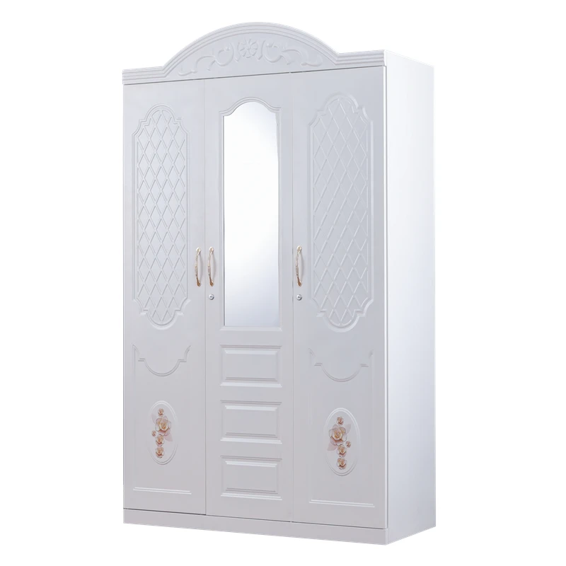 2023 new white armoire metal bedroom 3 door wardrobe with mirror
