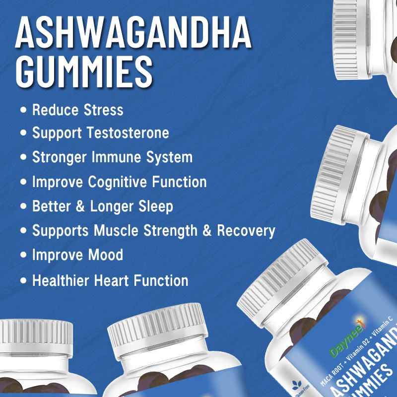 Ashwagandha Root Extract Gummies Antioxidant Vitamins Anxiety Relief Maca Root Vitamin D2 Vitamin C Dietary Supplement