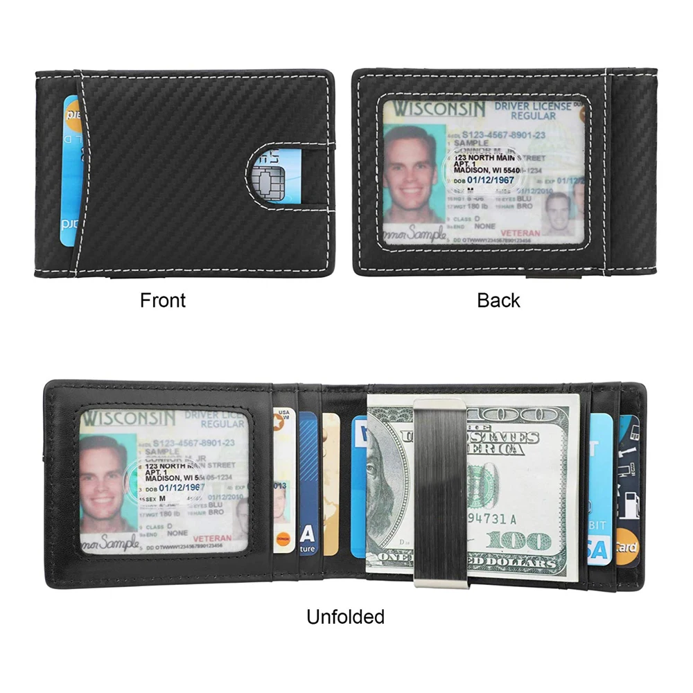  Мужской минималистичный двойной RFID-кошелек с зажимом для денег тонкий бумажник из искусственной кожи и