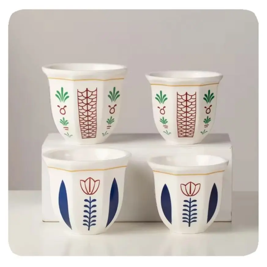 2024 hot sale 180ml 6oz porcelain arabian espresso coffee cups Handshake ceramic mug