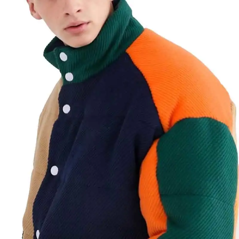 OEM Long Sleeve Color Block Patchwork Flag Pockets Corduroy Jacket