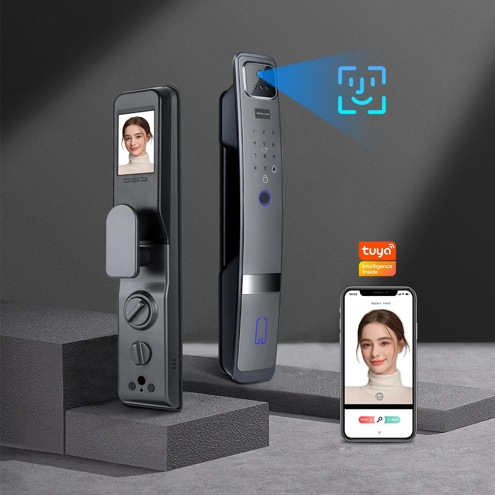 Eseye Security Outdoor Wifi Remote Biometric Fingerprint App Smart Face Recognition Lock with Camera