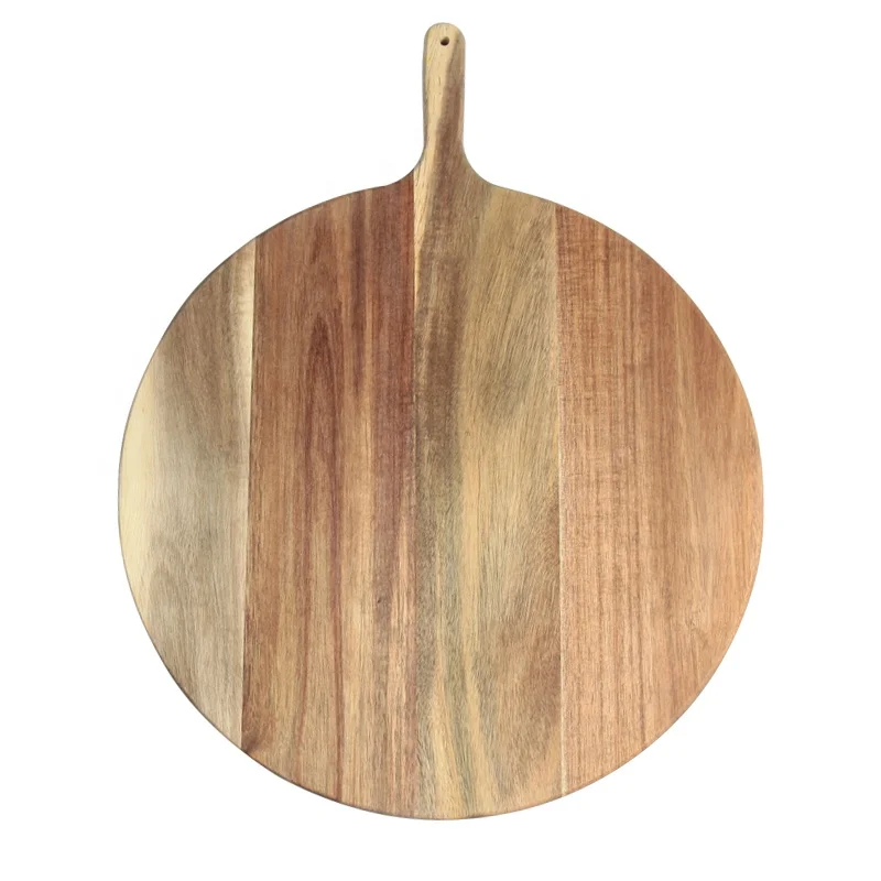 Large acacia wood round personalized pizza serving board