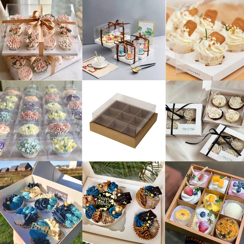 New Bio-Degradable Transparent Cake Box with 6/12/24holes Rigid Boxes Embossing Printing-Mini Square Circular Cup Cake Packaging