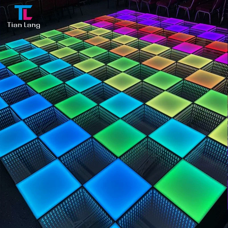 Romantic 50*50 cm digital 3D golden led mirror dancing floor for wedding stage disco dj