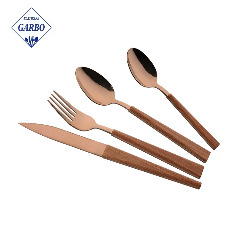 24pcs gift cheap 13/0 silver stainless steel cutlery flatware set dinner eating tool with customized colored PP plastic handle