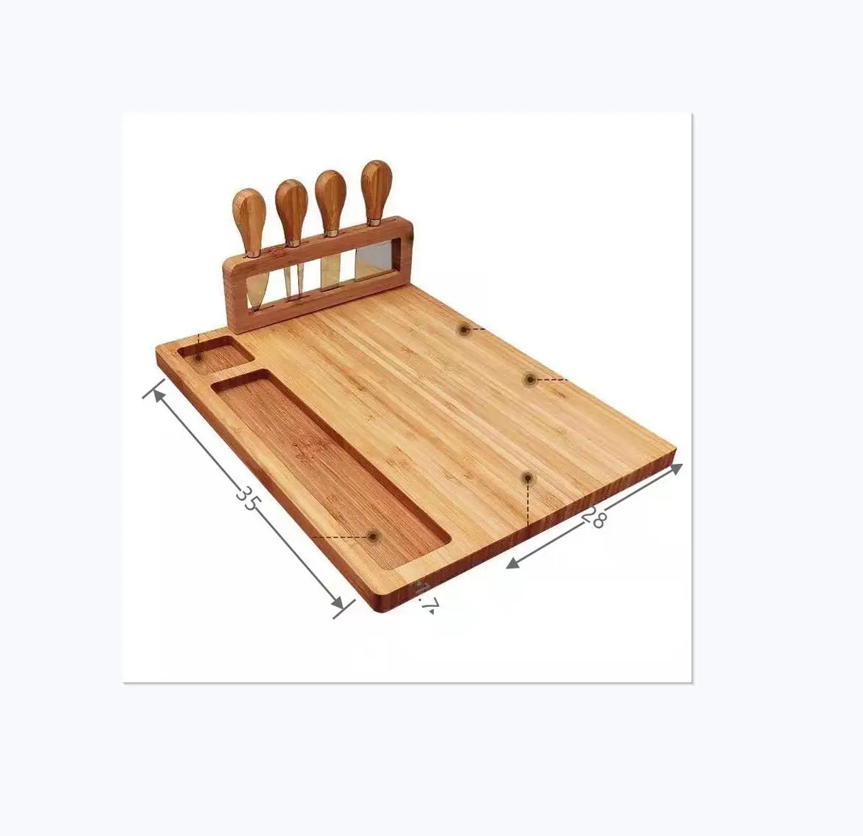 Natural bamboo cheese board cutting board adjustable cutlery tray set with slide-out drawer