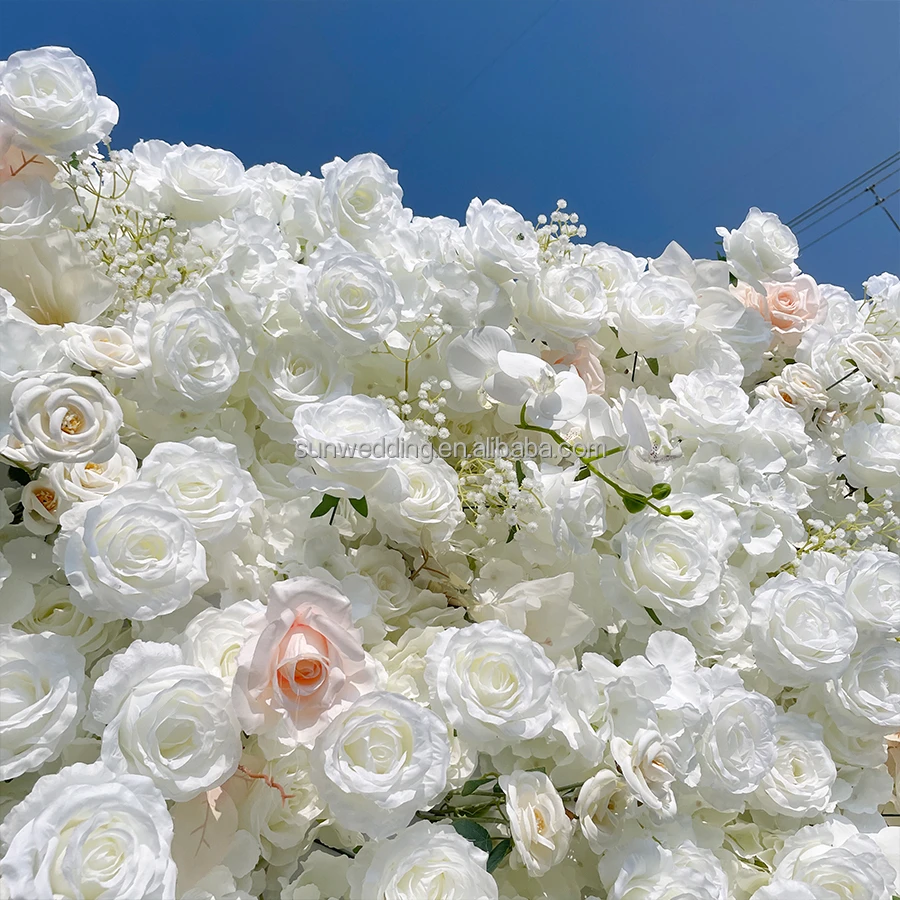 Sunwedding Artificial Flower Wall 5D White Roll Up Flower Wall Wedding Decoration Background