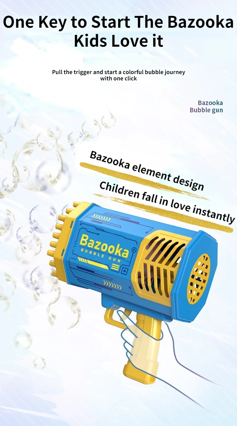 Soap Machine Blower Kids Toy Electric Gatling Bubble Gun 69 Holes Light Rocket Bazooka