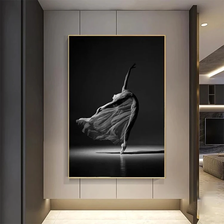 Black and White Ballet Dancer Canvas Painting Elegant Ballerina Pose  Print Poster Wall Art Picture for Interior Room Decor
