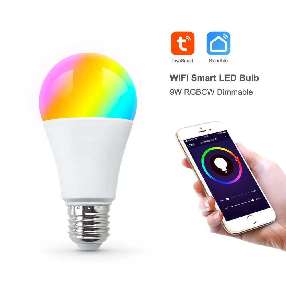 Best Price AC 85-265V 9W Tuya Smart App Control WiFi Mini RGBCW E27 LED Bulb PST-WFA19