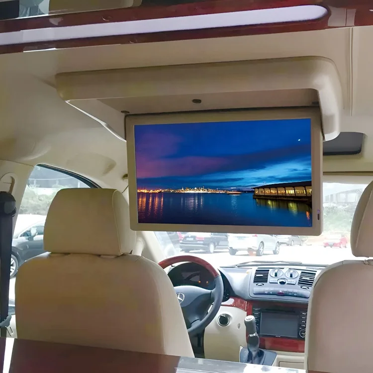 22 Inch Full Motorized Flip down Roof Monitor HD 1080P Large View Angle TV Screen DC24V One Way AV Input Grey Beige Color