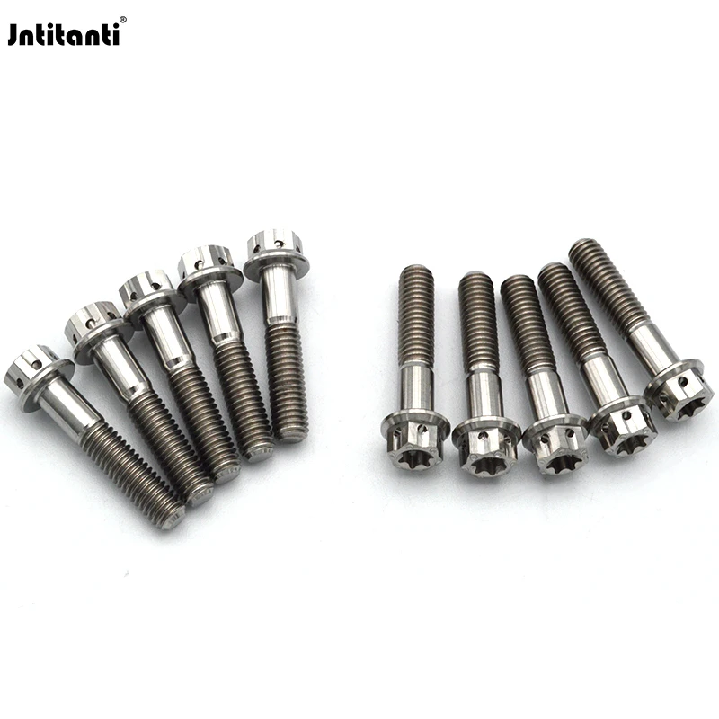 Jntitanti Gr.5 titanium alloy Ti-6Al-4V Hex Flange Bolts with Lighting Holes and Grooves on side of Hex Head M6x30mm