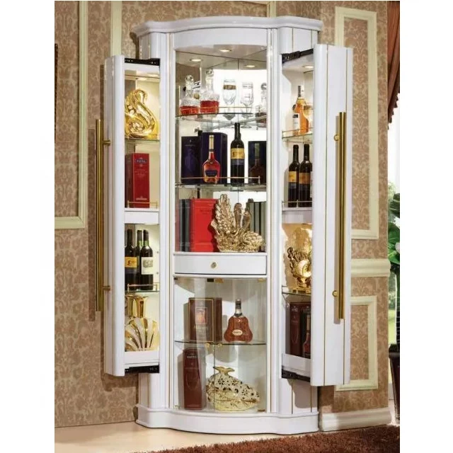 Stylish Red Wooden Wine Cabinet Display Classic Storage Furniture with Tall Glass for Home Metal Kitchen Showcase Modern Picture